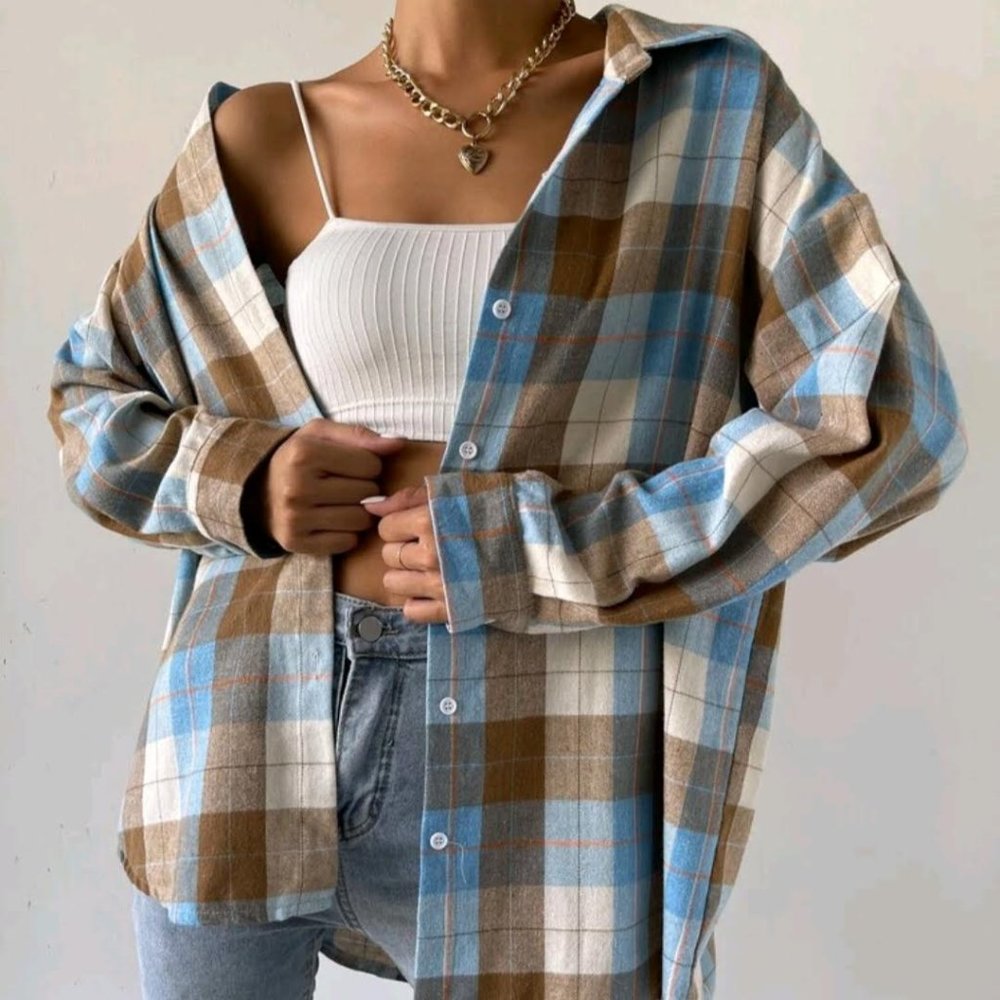 Multicolor Drop Shoulder Plaid Top